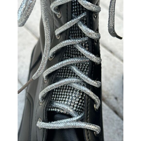 Diamond Black Chunky Lace-Up Side Zipper Calf Boot - Black Size 9.5 - Picture 5 of 10